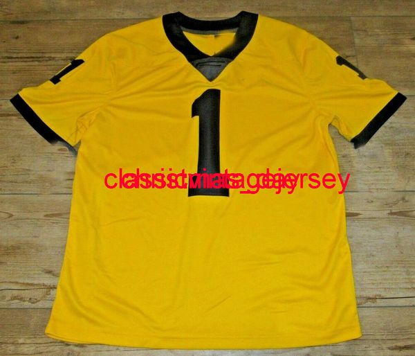

stitched men women youth michigan wolverines #1 yellow football jersey embroidery custom xs-5xl 6xl, Black