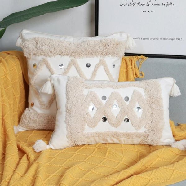 

pillow case throw cover boho woven tufted pillowcase tassels cushion