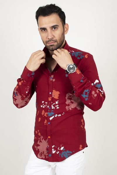 

burgundy 100 cotton normal mould male shirt print long four seasons clothing 2003244 n0wu, White;black