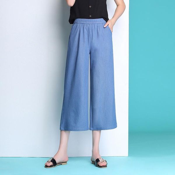 

women's pants & capris tencel denim women trousers loose straight wide leg high waist thin casual summer ta9808, Black;white