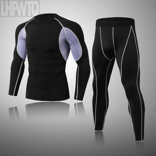 

men's thermal underwear outdoor sports fitness set winter men cycling layers warm long jersey running pants suits, Black;white