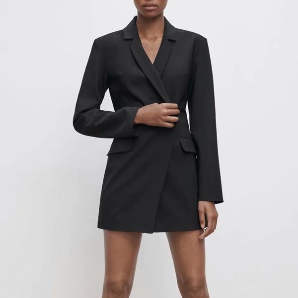 

kumsvag women autumn vintage blazers mini dress button office lady female elegant casual dresses clothes vestidos ww6746, Black;gray