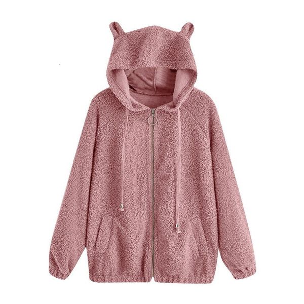 

winter jas women casual effen color long mouw bear oren zip pocket hooded jassen casaco veste femme chaqueta muir, Black;brown