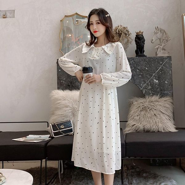 

maternity dresses autumn pregnant women chiffon dress long sleeve turn-down collar loose polka dot black white