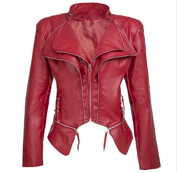 

women's leather & faux good quality pu zipper stitching short coat, Black