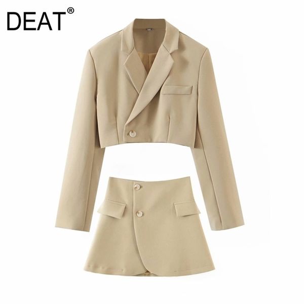 

[deat] spring autumn fashion v-neck single button long sleeve blazer coat high waist a-line skirt women suit 13a806 211022, White;black