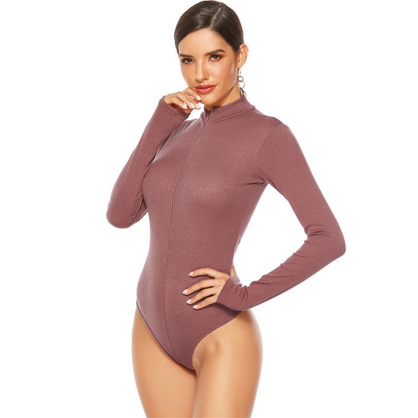 

2021 new winter fashion women's slim high waist big base casual triangle knit women long sleeve solid color jumpsuit 20 5h94, Black;gray