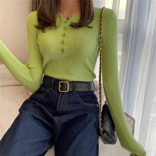 

women's hoodies & sweatshirts slim sweater autumn winter long sleeve ladies solid round neck jumper casual soft knitted buttons female, Black