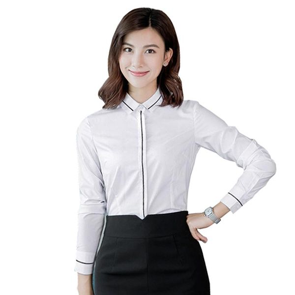 

womens and blouses patchwork female interview formal shirt elegant business work wear slim cotton blouse plus siz 5xl, White