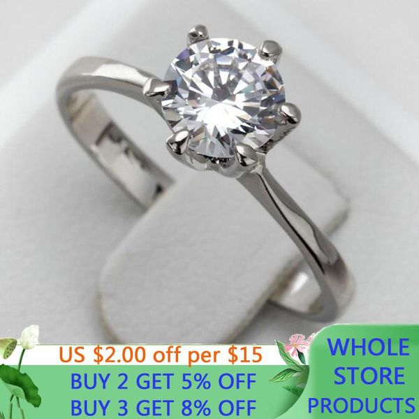 

cluster rings lmnzb classic simple design real 925 silver 6 prong sparkling solitaire 1ct zirconia wedding jewelry for women lbr0753, Golden;silver