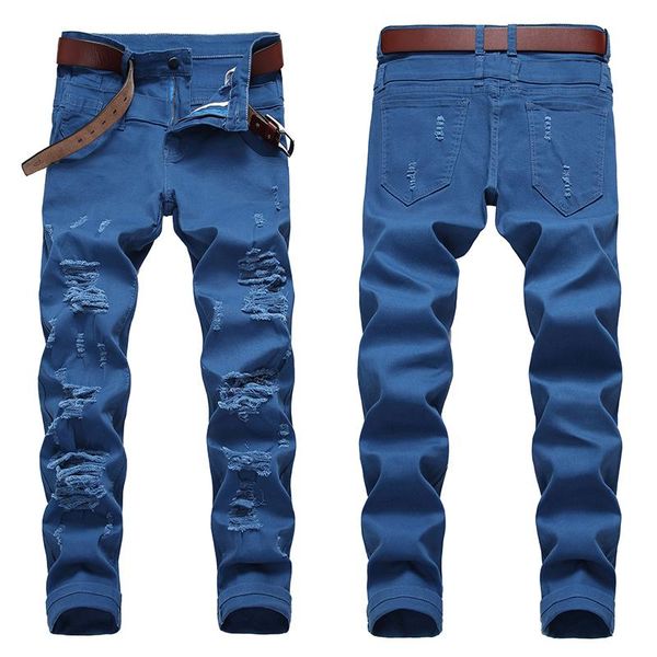 

men's jeans spring and summer trousers business korean thin section slim youth straight large size long pants, Blue