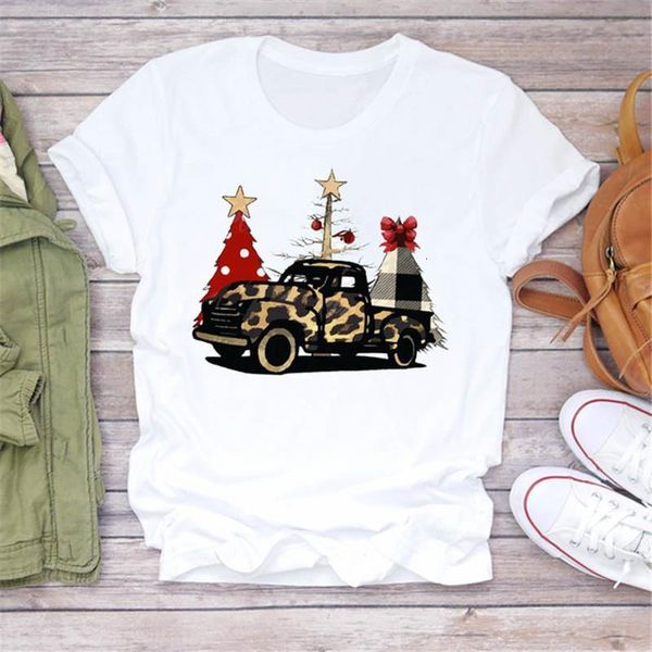 

women 2021 christmas t shirts fashion xmas truck print lady t-shirts t shirt ladies womens graphic female tee t-shirt, White
