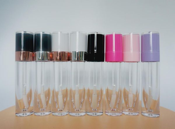 

wholesale 1/2/5pcs 5ml empty clear lip gloss tube plastic lipgloss bottle container white black pink cap cylinder small lipgloss