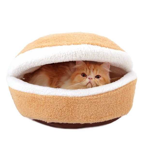 

cat beds & furniture pet removable windproof nest cats winter warm fluffy hamburger shaped hideout house cozy bed