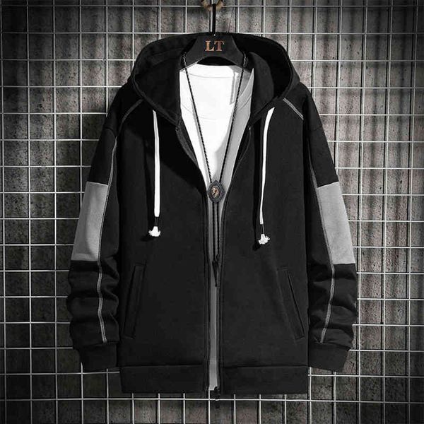 

2021 new spring zip loose top men's sports cardigan hooded ns casual sweater, Black
