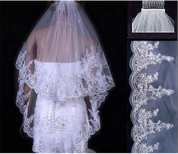 

bridal veils 0.5meter white ivory short wedding lace edge veil with comb flowewedding accessories bride muslim, Black