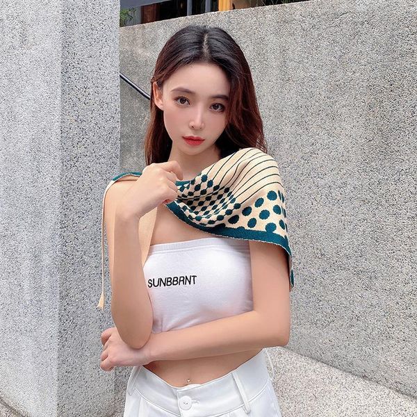 

scarves simple sense of wave point shawl spring and autumn air conditioning room neck guard with vest imitation cashmere false collar, Blue;gray
