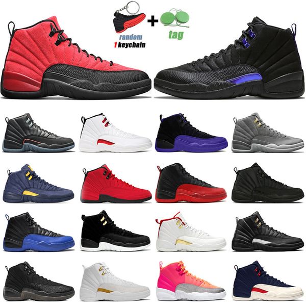 

jumpman 12 12s basketball shoes utility university gold twist dark concord cherry reverse flu game royal mens trainers sports sneakers, Black
