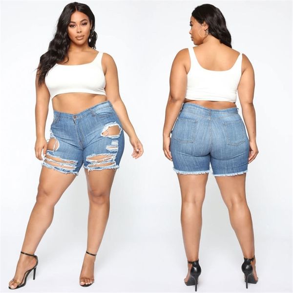 

70% off outlet online plus size shorts women summer ripped denim casual skinny jeans 2xl-5xl drop shipping, Black;white
