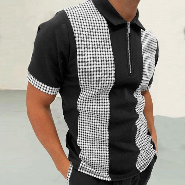 

men's polos 2021 fashion turn-down collar men shirt print comfy zipper short sleeve stretchy streetwear comfortable wear for daily, White;black