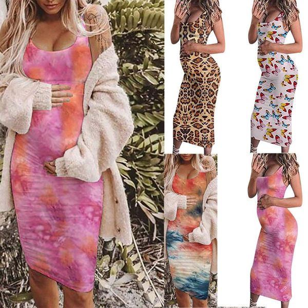 

maternity dresses clothes summer round neck sleeveless solid color vest dress robe femme pregnancy, White