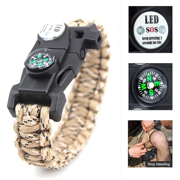 

multi-function camping rope bangles compass whistle seven-core rope bracelets for women