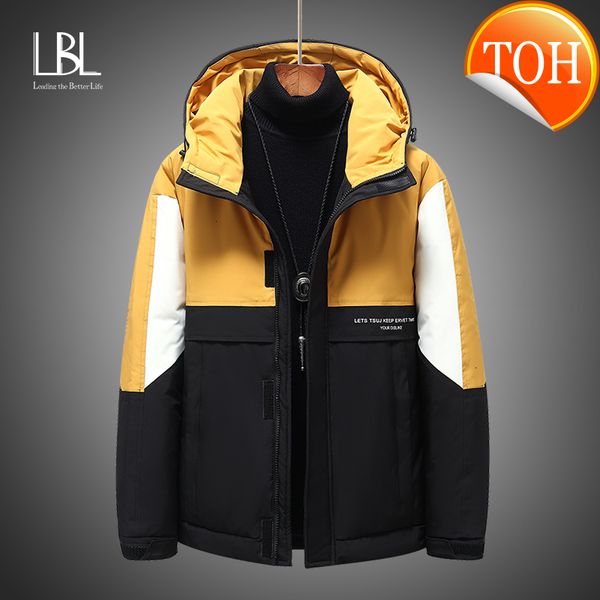 

jacket down 2021 men winter 90% white duck coat hooded patchwork windproof outerwear parkas, Black
