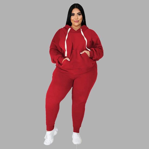 

plus size tracksuits trendy women clothing 2 piece sets fashion pocket hoodies solid color stretch casual pants suits sportswear wholesale, Black