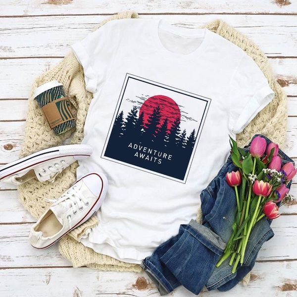 

women graphic adventurer forest casual plant fashion summer shirt lady clothes t-shirt womens clothing tee female t shirt, White