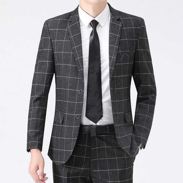 

men's suits & blazers ( jacket + pants ) men dress 2 pcs set male wedding autumn business formal plaid suit luxury slim fit coat trouse, White;black