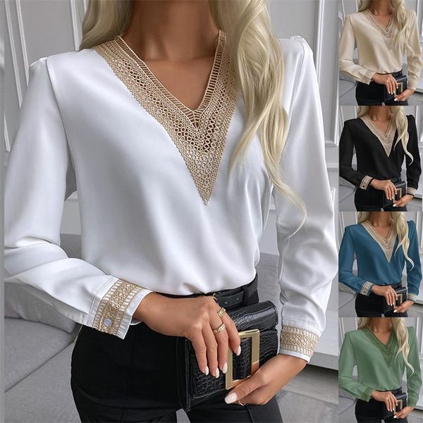 

women's blouses & shirts embroidery long sleeve white lace women summer v-neck loose chiffon blouse shirt blusas mujer de moda 2021