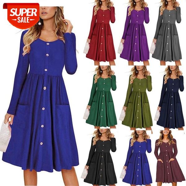 

women's autumn solid color round neck long sleeve bow button dress temperament office worker 2020 new celebrity style plus size #ak51, White;black