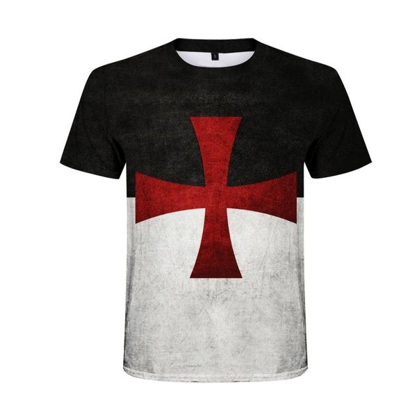 

men's t-shirts knight templar print o-neck t-shirt fashion casual short-sleeved streetwear harajuku top, White;black