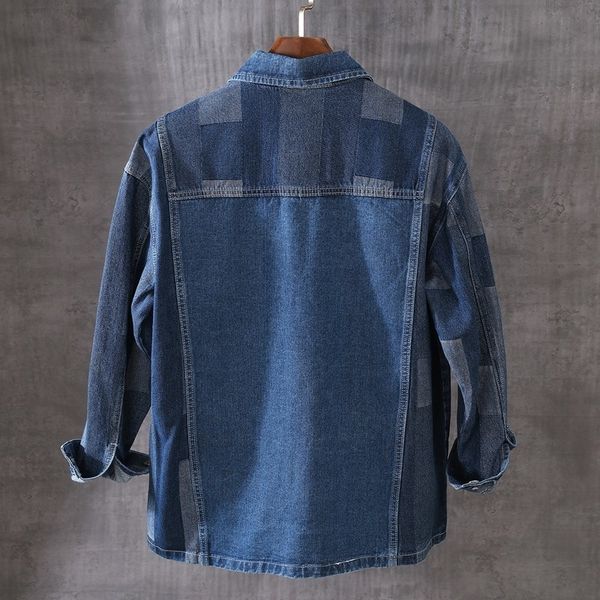

men's t-shirts thin section long sleeve autumn japanese men's jean shirts of the single vintage breasted panelled loose colors fi, White;black