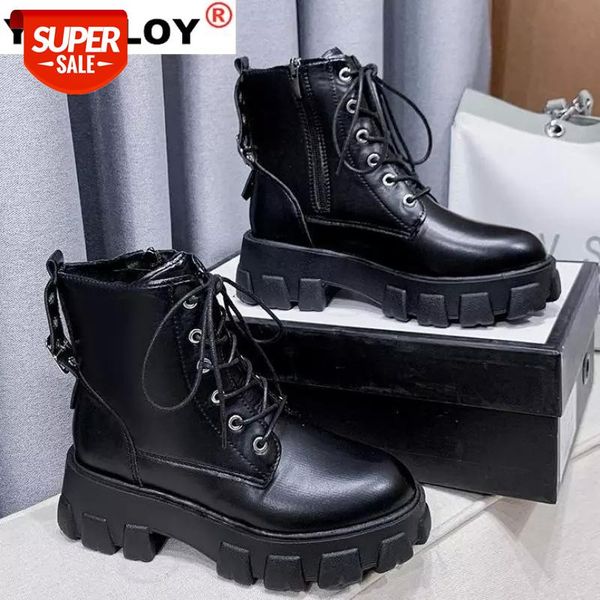 

fashion platform buckle lace up winter ankle boots for women sneakers casual white black chunky heel ladies shoes lace-up #q79c