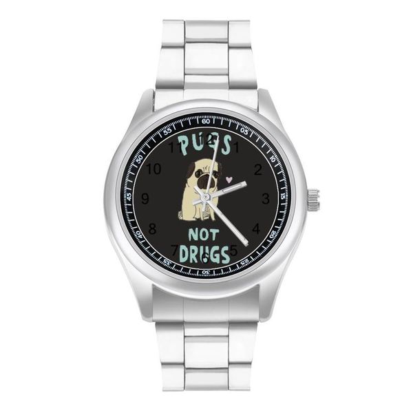 Armbanduhren, Motiv: Mops-Quarzuhr, schickes Handgelenk, Edelstahl, hochwertige Damen-Armbanduhr mit Frühlingsmotiv