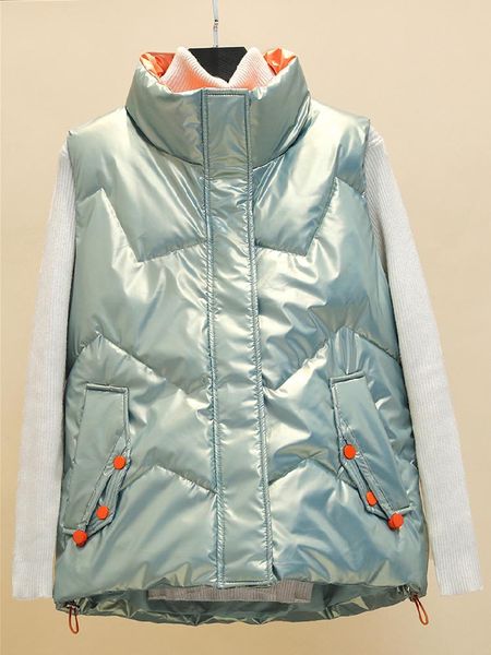 

women's vests women down cotton vest loose thick warm glossy fashion solid color stand collar all-match zipper waistcoat 2021 winter, Black;white