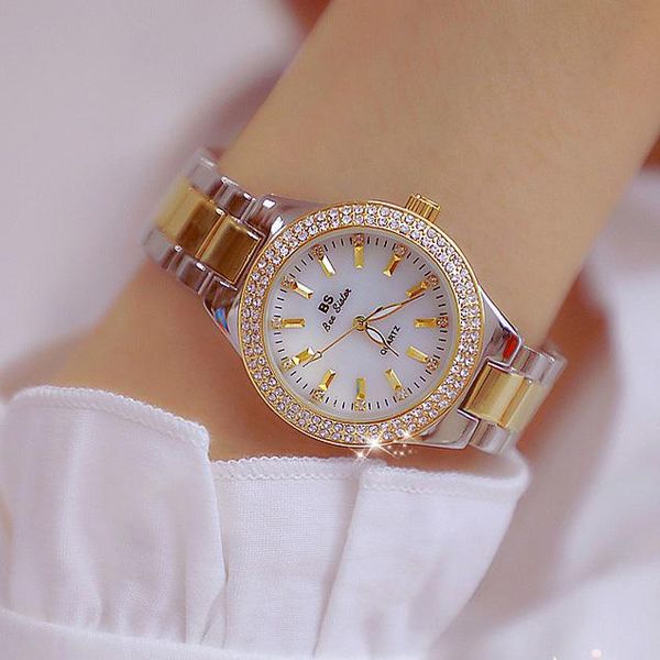 

wristwatches women's watch female student korean fashion full diamond inlaid waterproof quartz steel band, Slivery;brown