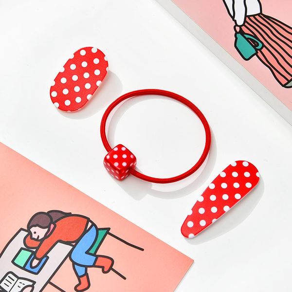 

children cute polka dot lattice stripes geometry scrunchies hair bands hairpins girls sweer hair clips kids accessories, Slivery;white