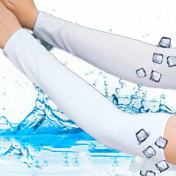 

1 pair arm sleeves summer sunscreen ice cool cycling arm sleeves long finger ice silk outdoor running fishing for men women, Black;gray