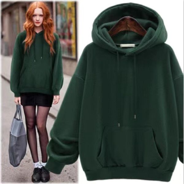

2021 new fall/winter casual solid color plover and veet jacket with pocket comfortable hoodie gewc, Black
