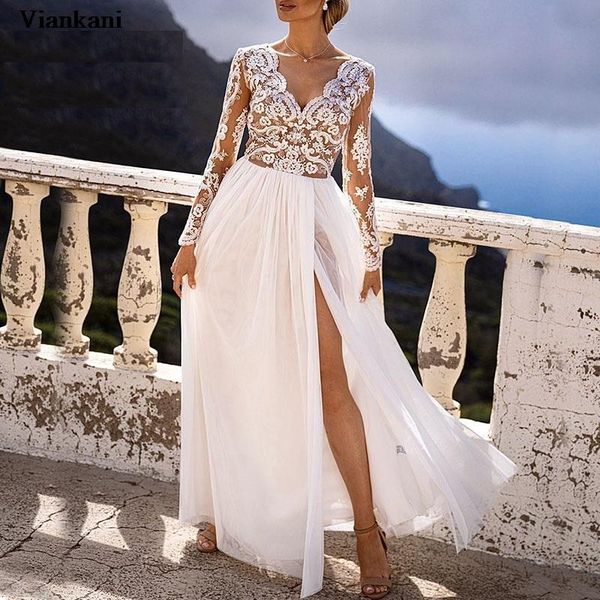 

casual dresses summer high slit maxi dress elegant women night 2021 chiffon white long tulle party female mesh lace vestidos, Black;gray