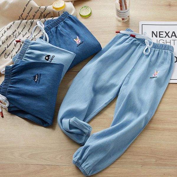 

trousers kids casual pants for summer fashion soft cotton denim sports boys baby bell bottoms clothes 2021, Blue