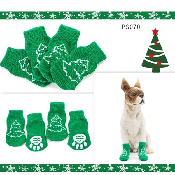

dog apparel 4 sets of pet puppy cat non-slip cotton socks with christmas pattern size