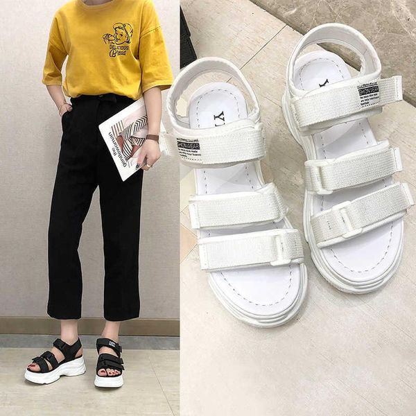 

sandals women 2021 net red versatile summer fairy roman thick bottom muffin beach shoes, Black