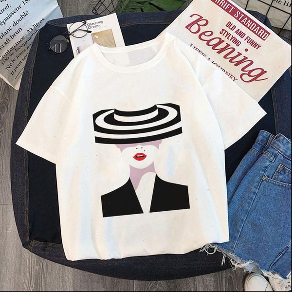 

fashion t shirt women vogue beauty print summer harajuku short sleeve o neck tees female casual ladies t shirt, White