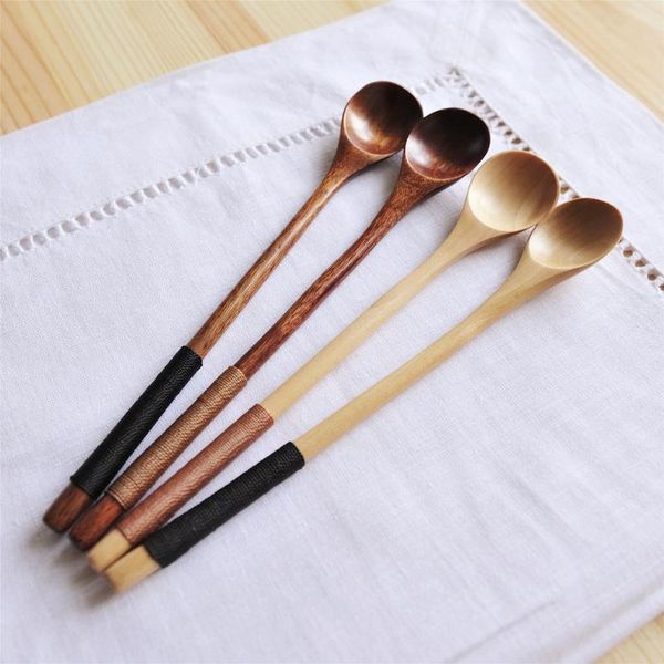 

spoons wooden long straight handle round mouth stirring honey spoon juice