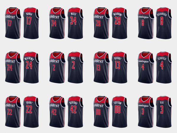 

washington wizards men bradley beal admiral schofield thomas bryant isaac bonga davis bertans nba navy custom statement jersey, Black;red
