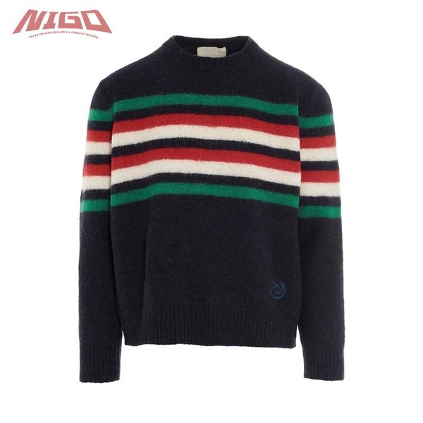 

men's polos nigo gc 21ss colorful striped sweater #nigo536, White;black