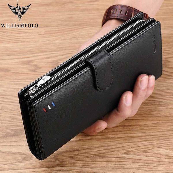 

wallets willianmpolo genuine men's leather long wallet black fashion big money business zip cow bag, Red;black